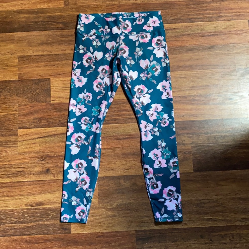 Fabletics green and pink floral leggings